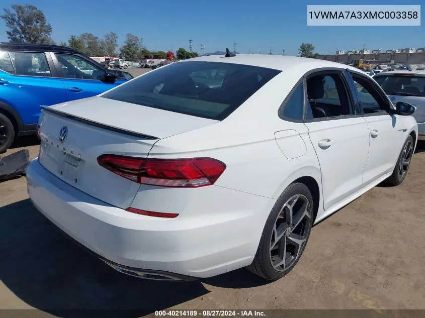 2021 Volkswagen Passat 2.0T R-Line VIN: 1VWMA7A3XMC003358 Lot: 40214189