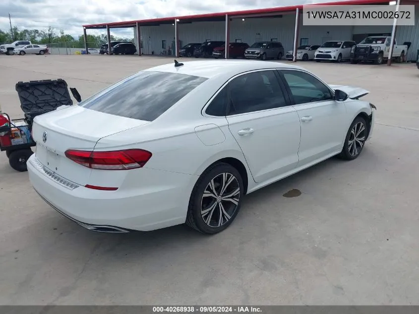 1VWSA7A31MC002672 2021 Volkswagen Passat 2.0T Se