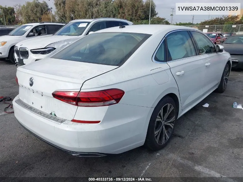 2021 Volkswagen Passat Se VIN: 1VWSA7A38MC001339 Lot: 40333735