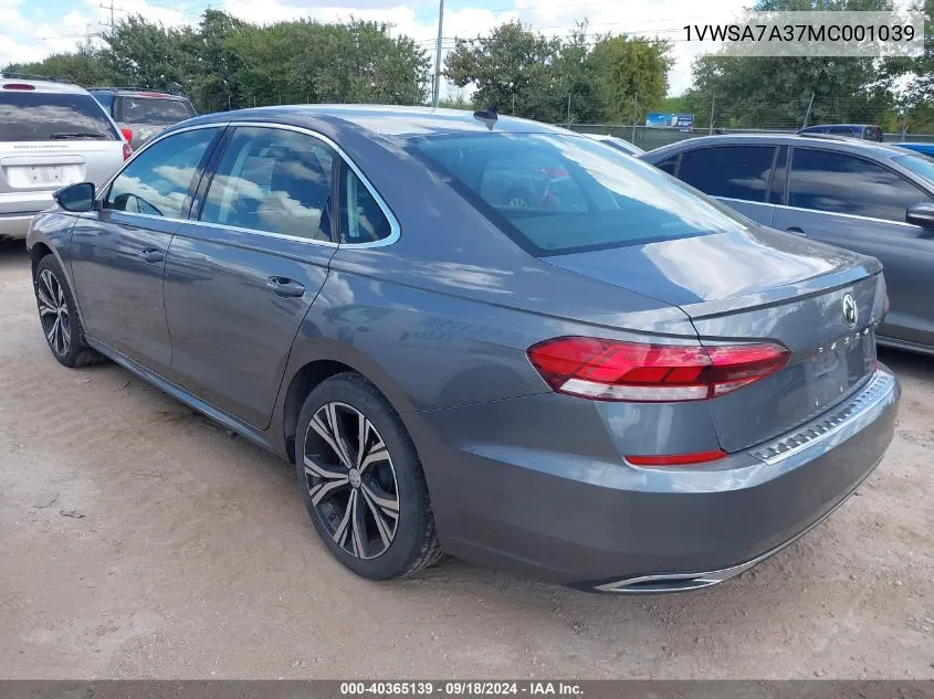 1VWSA7A37MC001039 2021 Volkswagen Passat Se