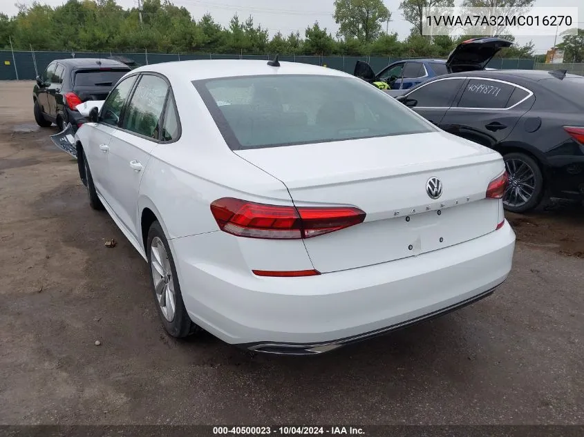 1VWAA7A32MC016270 2021 Volkswagen Passat 2.0T S