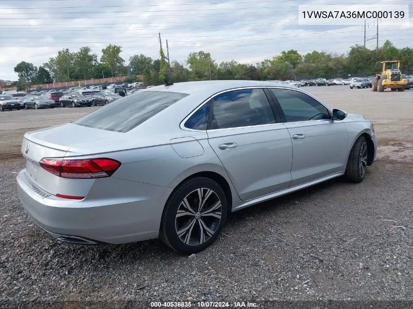 2021 Volkswagen Passat 2.0T Se VIN: 1VWSA7A36MC000139 Lot: 40536835