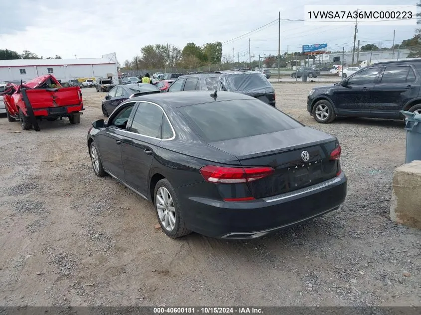 2021 Volkswagen Passat 2.0T Se VIN: 1VWSA7A36MC000223 Lot: 40600181