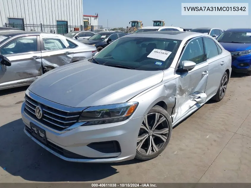 2021 Volkswagen Passat 2.0T Se VIN: 1VWSA7A31MC015342 Lot: 40611038