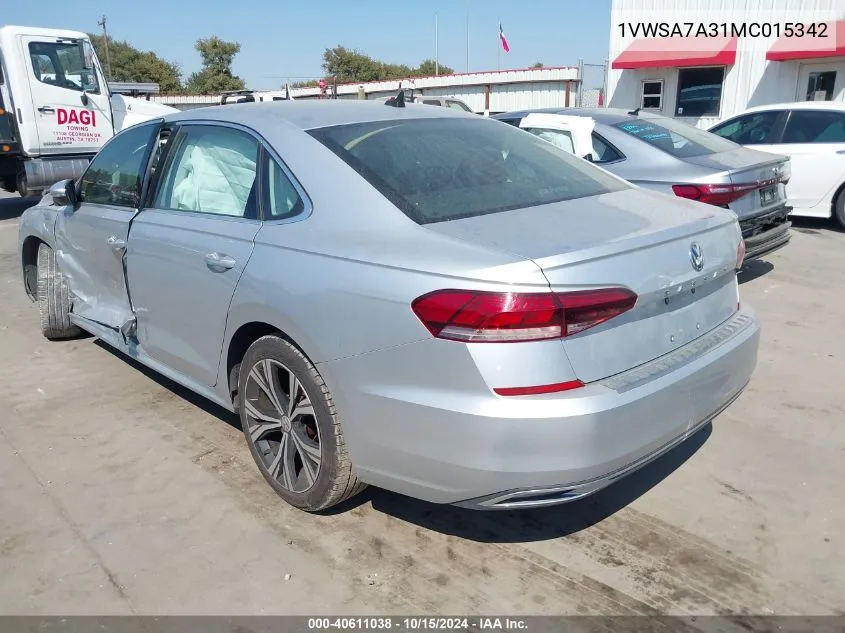 2021 Volkswagen Passat 2.0T Se VIN: 1VWSA7A31MC015342 Lot: 40611038