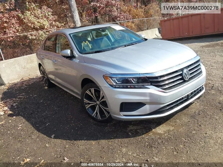 2021 Volkswagen Passat 2.0T Se VIN: 1VWSA7A39MC000278 Lot: 40675554