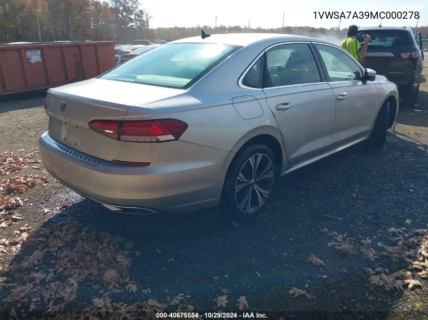 2021 Volkswagen Passat 2.0T Se VIN: 1VWSA7A39MC000278 Lot: 40675554