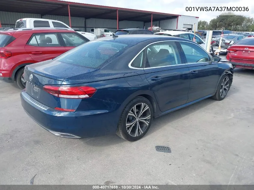 2021 Volkswagen Passat 2.0T Se VIN: 001VWSA7A37MC0036 Lot: 40717659