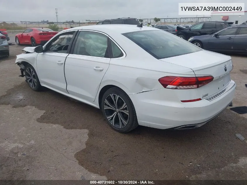 2021 Volkswagen Passat 2.0T Se VIN: 1VWSA7A39MC002449 Lot: 40731602