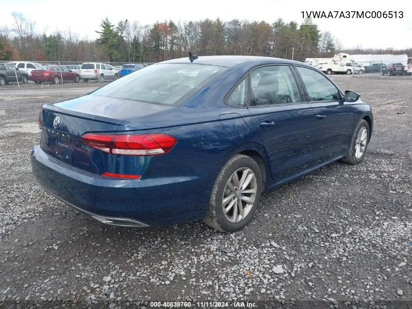 2021 Volkswagen Passat 2.0T S VIN: 1VWAA7A37MC006513 Lot: 40838760