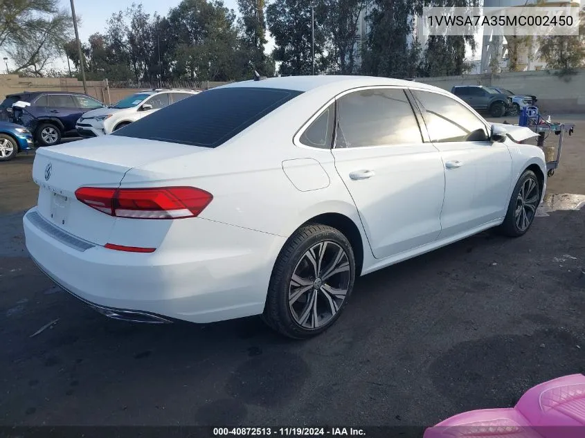 2021 Volkswagen Passat 2.0T Se VIN: 1VWSA7A35MC002450 Lot: 40872513