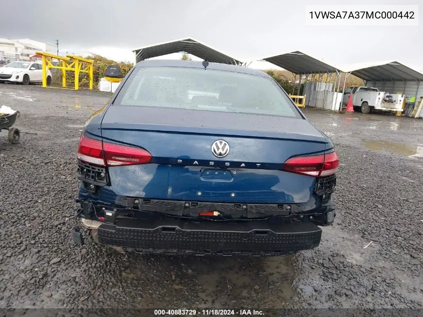 2021 Volkswagen Passat 2.0T Se VIN: 1VWSA7A37MC000442 Lot: 40883729