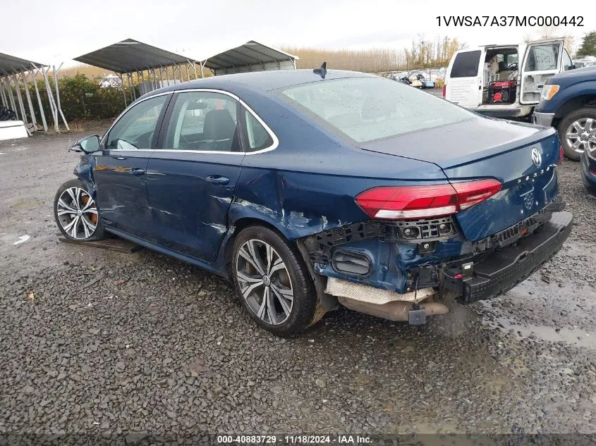 2021 Volkswagen Passat 2.0T Se VIN: 1VWSA7A37MC000442 Lot: 40883729