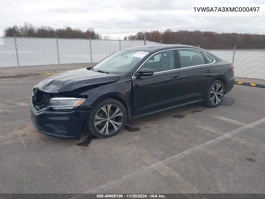 2021 Volkswagen Passat 2.0T Se VIN: 1VWSA7A3XMC000497 Lot: 40909100