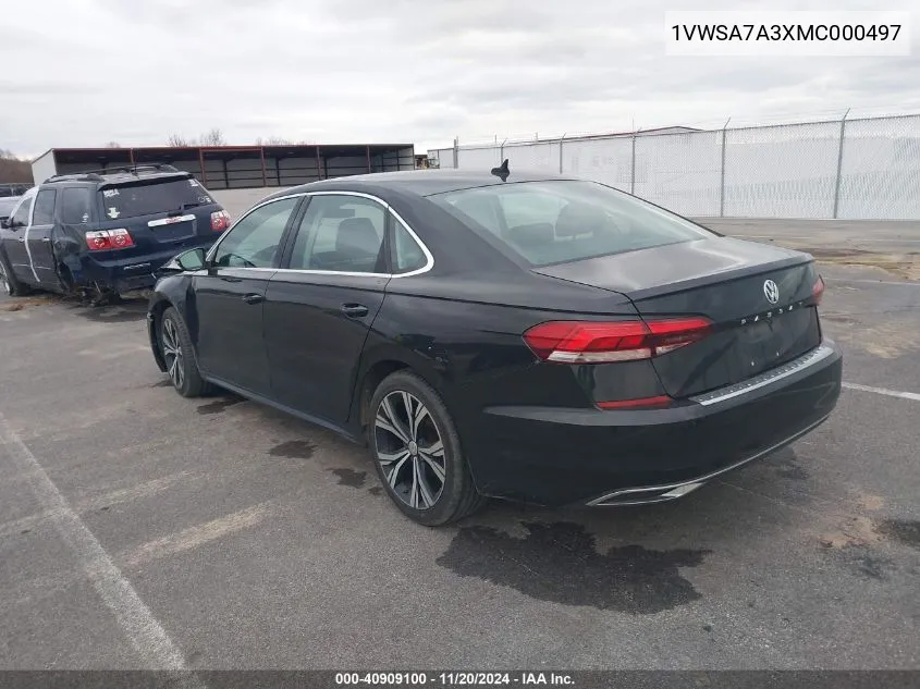 2021 Volkswagen Passat 2.0T Se VIN: 1VWSA7A3XMC000497 Lot: 40909100