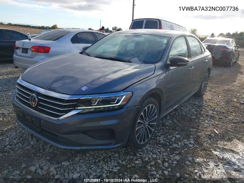 2022 Volkswagen Passat VIN: 1VWBA7A32NC007736 Lot: 12120891