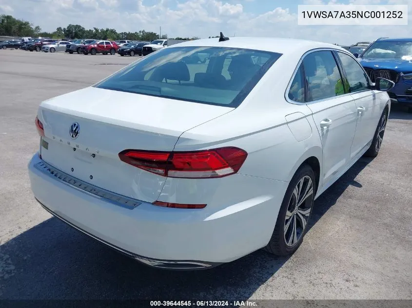 2022 Volkswagen Passat 2.0T Se VIN: 1VWSA7A35NC001252 Lot: 39644545