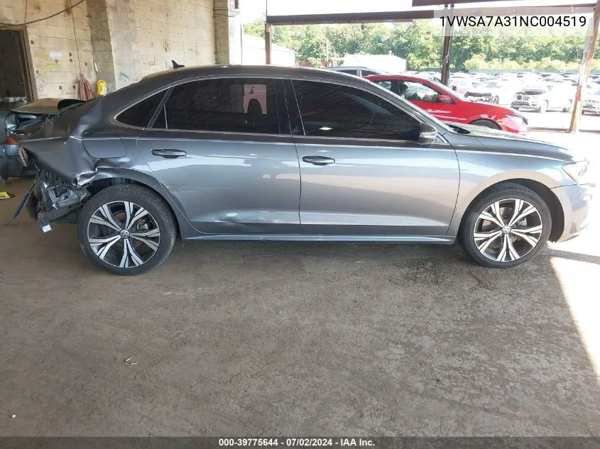 2022 Volkswagen Passat 2.0T Se VIN: 1VWSA7A31NC004519 Lot: 39775644