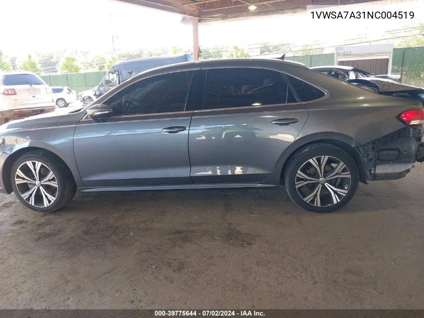 2022 Volkswagen Passat 2.0T Se VIN: 1VWSA7A31NC004519 Lot: 39775644