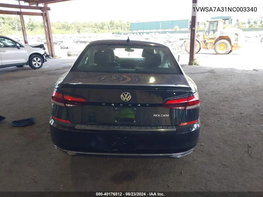 2022 Volkswagen Passat 2.0T Se VIN: 1VWSA7A31NC003340 Lot: 40176512