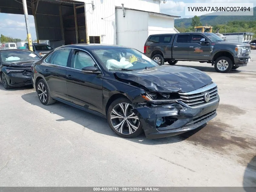 2022 Volkswagen Passat 2.0T Se VIN: 1VWSA7A34NC007494 Lot: 40330753