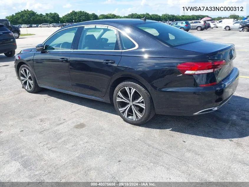 2022 Volkswagen Passat Se VIN: 1VWSA7A33NC000312 Lot: 40375658