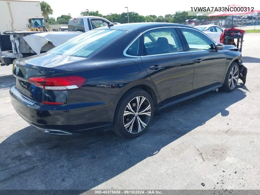 2022 Volkswagen Passat Se VIN: 1VWSA7A33NC000312 Lot: 40375658