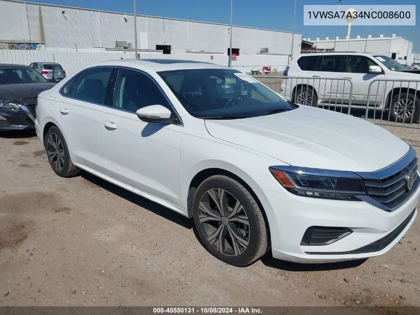 1VWSA7A34NC008600 2022 Volkswagen Passat 2.0T Se