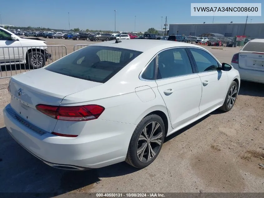 1VWSA7A34NC008600 2022 Volkswagen Passat 2.0T Se