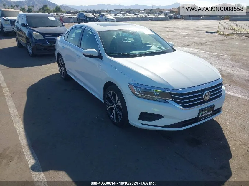 2022 Volkswagen Passat 2.0T Se VIN: 1VWSA7A39NC008558 Lot: 40630014