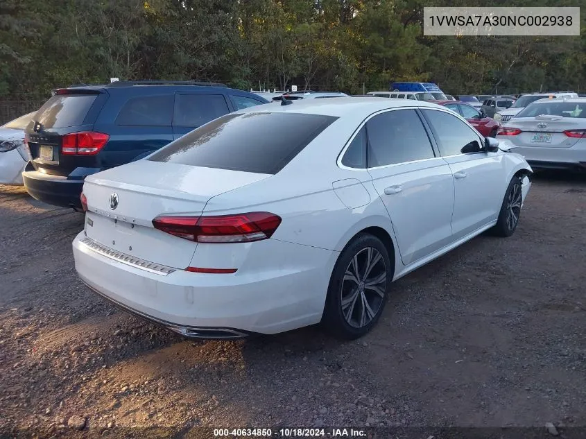 2022 Volkswagen Passat 2.0T Se VIN: 1VWSA7A30NC002938 Lot: 40634850