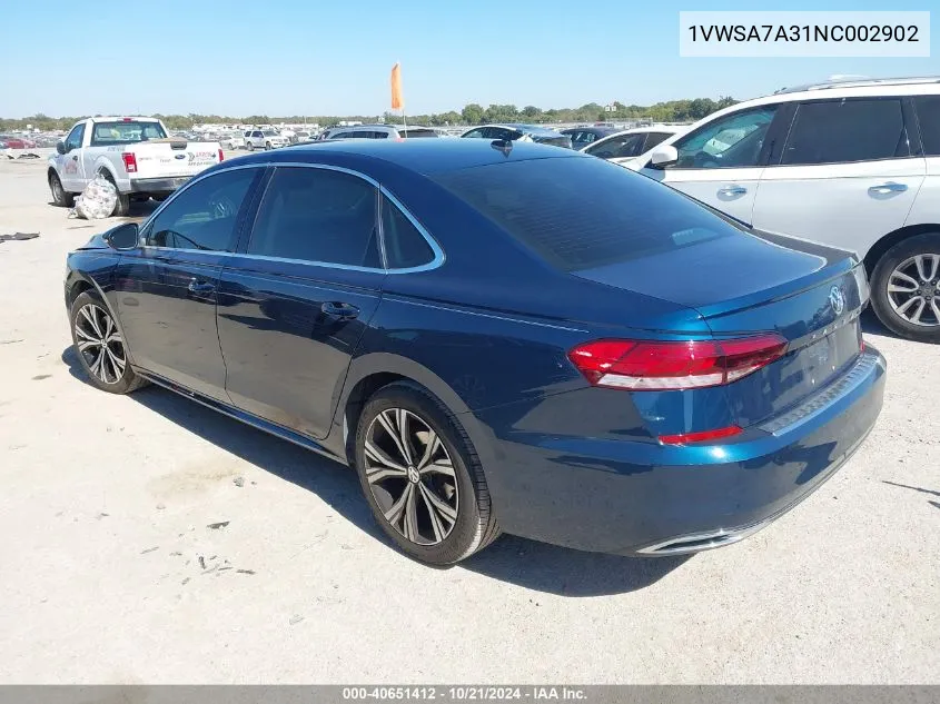 2022 Volkswagen Passat 2.0T Se VIN: 1VWSA7A31NC002902 Lot: 40651412