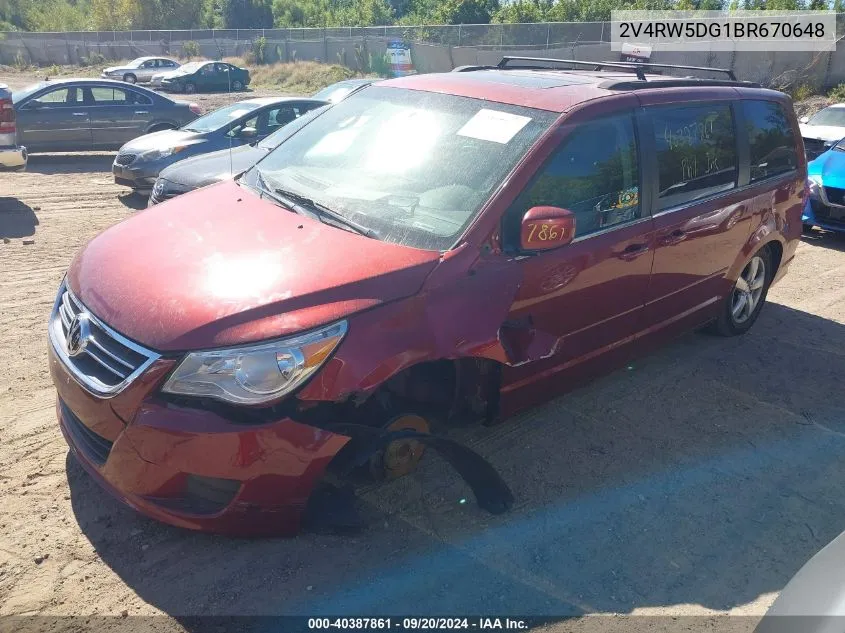 2011 Volkswagen Routan Sel VIN: 2V4RW5DG1BR670648 Lot: 40387861