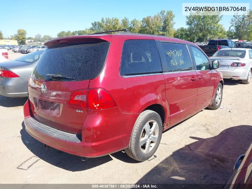 2011 Volkswagen Routan Sel VIN: 2V4RW5DG1BR670648 Lot: 40387861