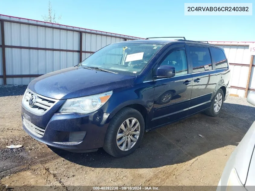 2012 Volkswagen Routan Se VIN: 2C4RVABG6CR240382 Lot: 40392238