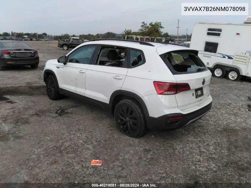 2022 Volkswagen Taos 1.5T S VIN: 3VVAX7B26NM078098 Lot: 40219081