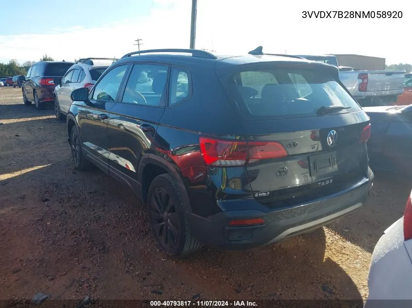 2022 Volkswagen Taos 1.5T S VIN: 3VVDX7B28NM058920 Lot: 40793817