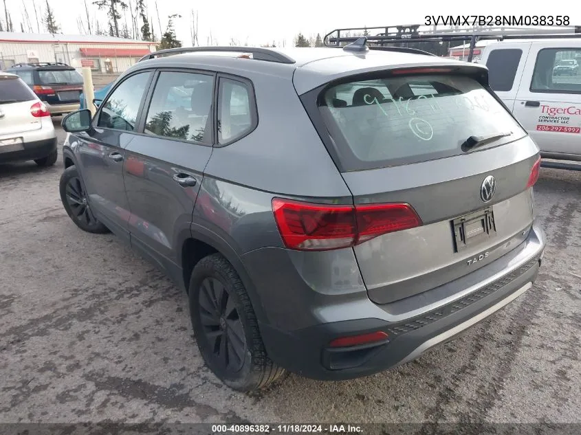 2022 Volkswagen Taos 1.5T S VIN: 3VVMX7B28NM038358 Lot: 40896382