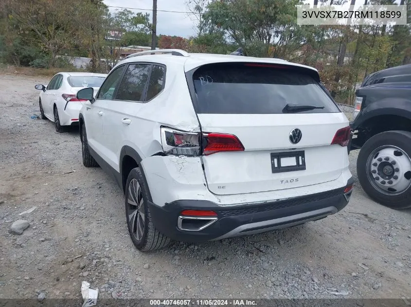 2024 Volkswagen Taos 1.5T Se VIN: 3VVSX7B27RM118599 Lot: 40746057