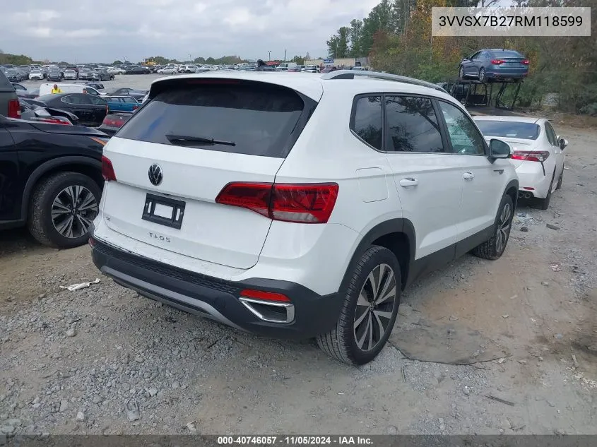 2024 Volkswagen Taos 1.5T Se VIN: 3VVSX7B27RM118599 Lot: 40746057