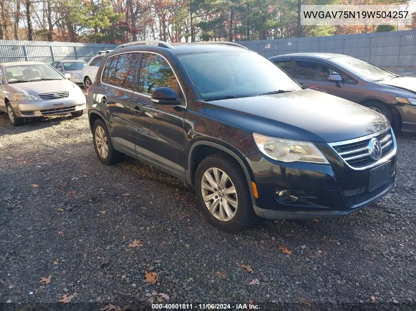 2009 Volkswagen Tiguan S/Se/Sel VIN: WVGAV75N19W504257 Lot: 40801811