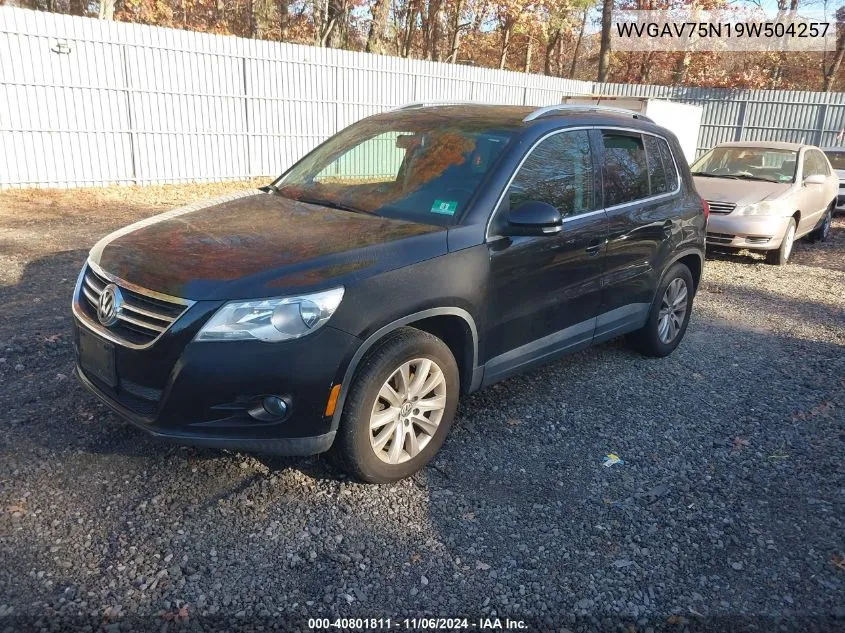 2009 Volkswagen Tiguan S/Se/Sel VIN: WVGAV75N19W504257 Lot: 40801811