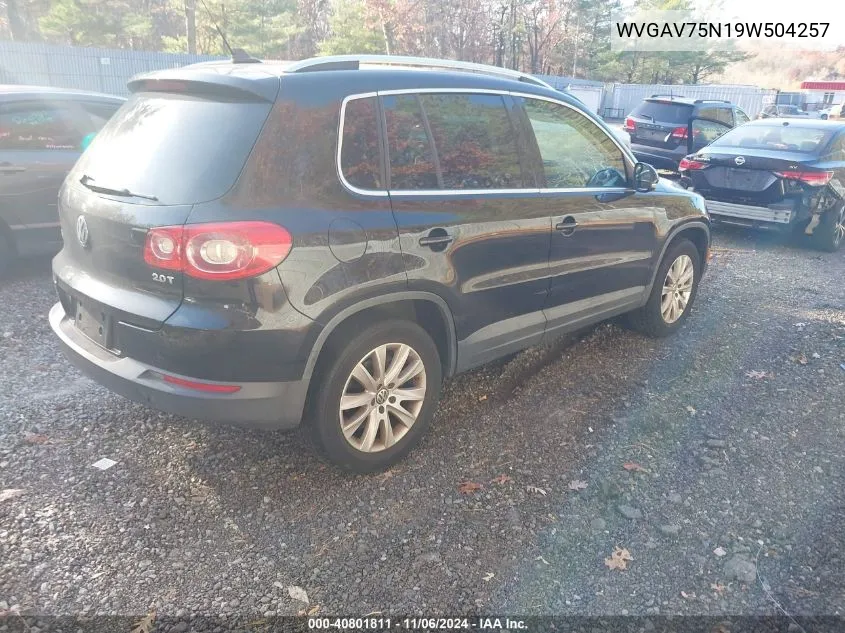 2009 Volkswagen Tiguan S/Se/Sel VIN: WVGAV75N19W504257 Lot: 40801811