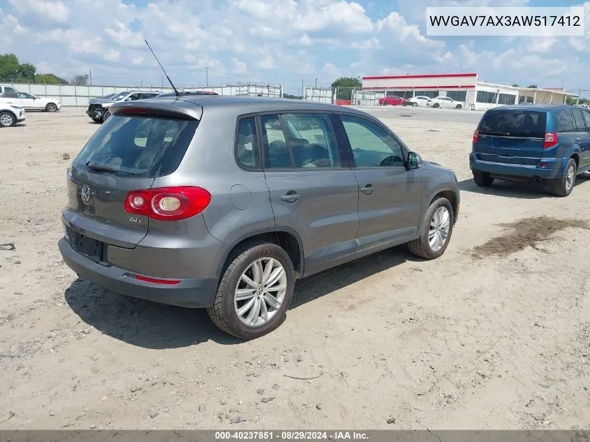 2010 Volkswagen Tiguan S VIN: WVGAV7AX3AW517412 Lot: 40237851