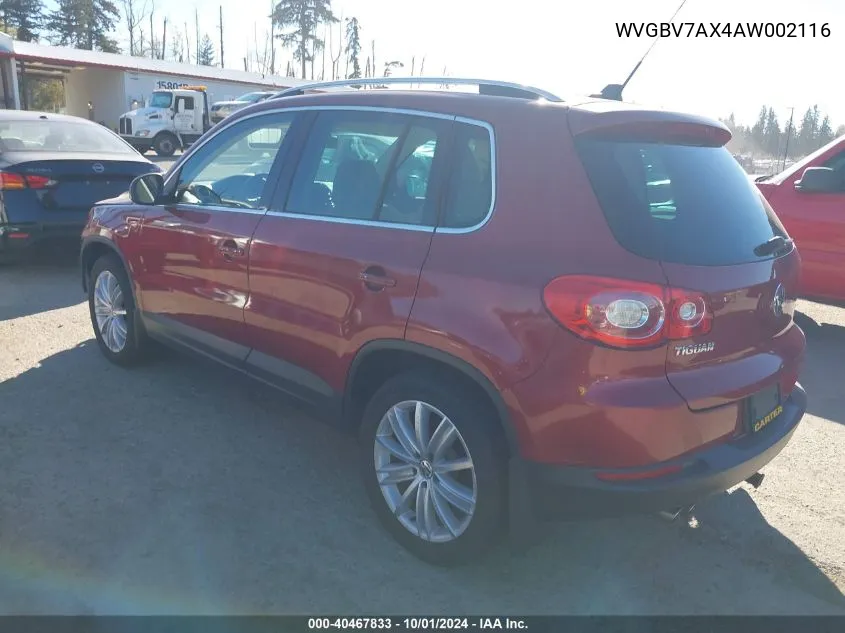 2010 Volkswagen Tiguan Se/Sel VIN: WVGBV7AX4AW002116 Lot: 40467833