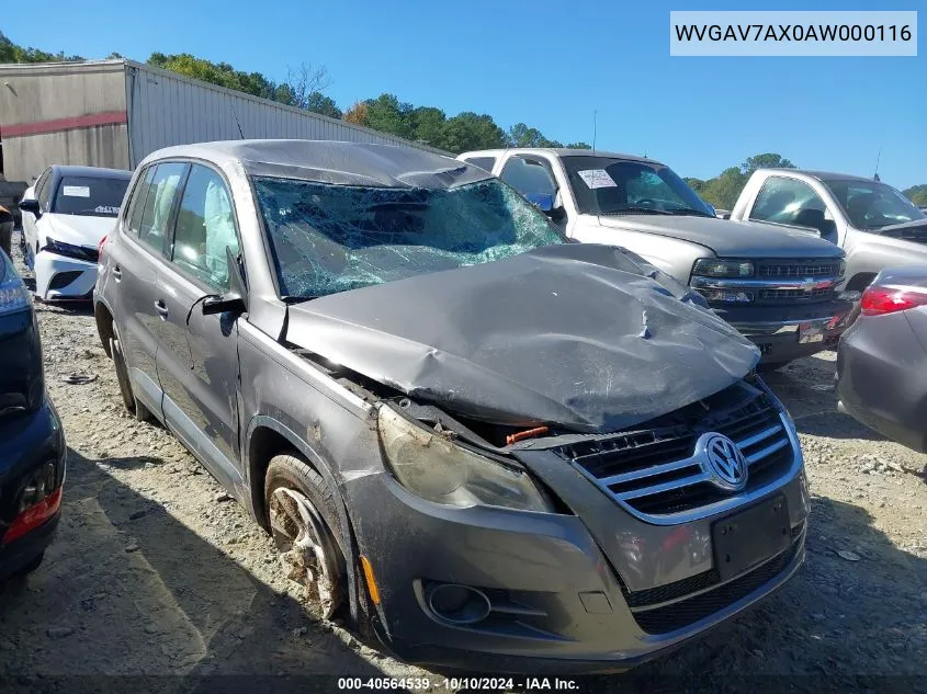 2010 Volkswagen Tiguan S VIN: WVGAV7AX0AW000116 Lot: 40564539