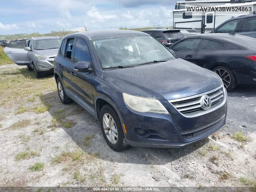 2011 Volkswagen Tiguan S/Se/Sel VIN: WVGAV7AX3BW524863 Lot: 40476030