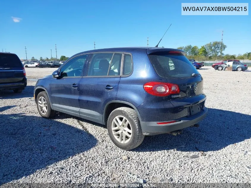 2011 Volkswagen Tiguan S/Se/Sel VIN: WVGAV7AX0BW504215 Lot: 40523630