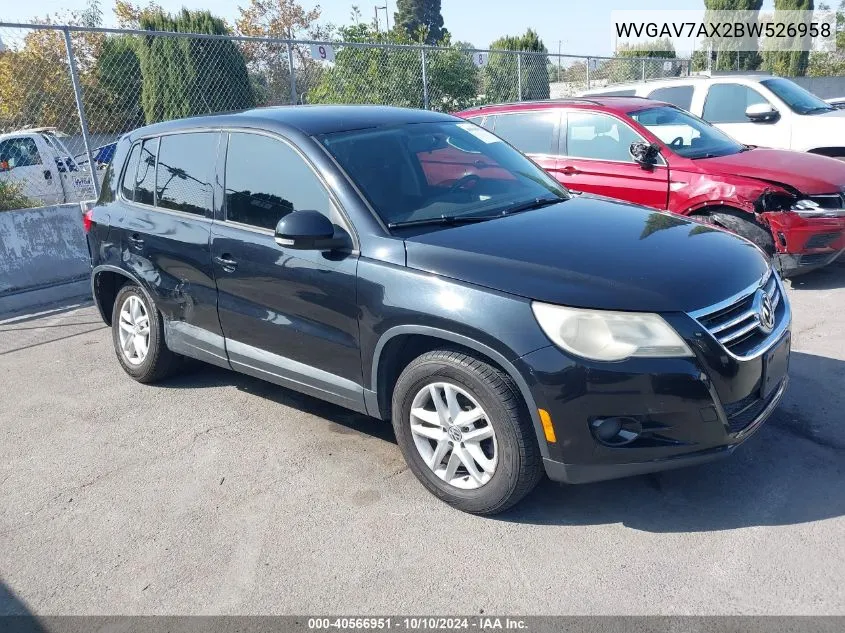 2011 Volkswagen Tiguan S VIN: WVGAV7AX2BW526958 Lot: 40566951