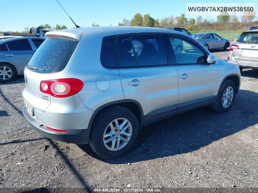 2011 Volkswagen Tiguan S VIN: WVGBV7AX2BW538550 Lot: 40629294